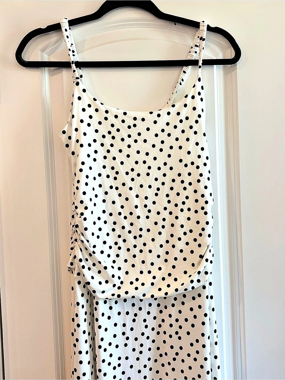 Wild Fable Women'Small Ruched Front Maxi Slip Dress Polka Dot White & Black